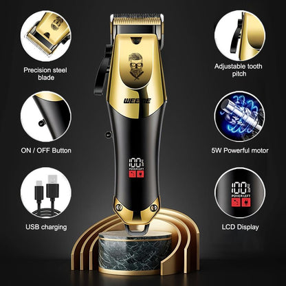 3-Piece Professional Blonde Hair Clipper & Trimmer Kit for Men - USB-Rechargeable Barber Set Featuring LCD Display, Adjustable Blade Hair Clippers, and Professional Men's Trimmer