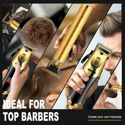 3-Piece Professional Blonde Hair Clipper & Trimmer Kit for Men - USB-Rechargeable Barber Set Featuring LCD Display, Adjustable Blade Hair Clippers, and Professional Men's Trimmer